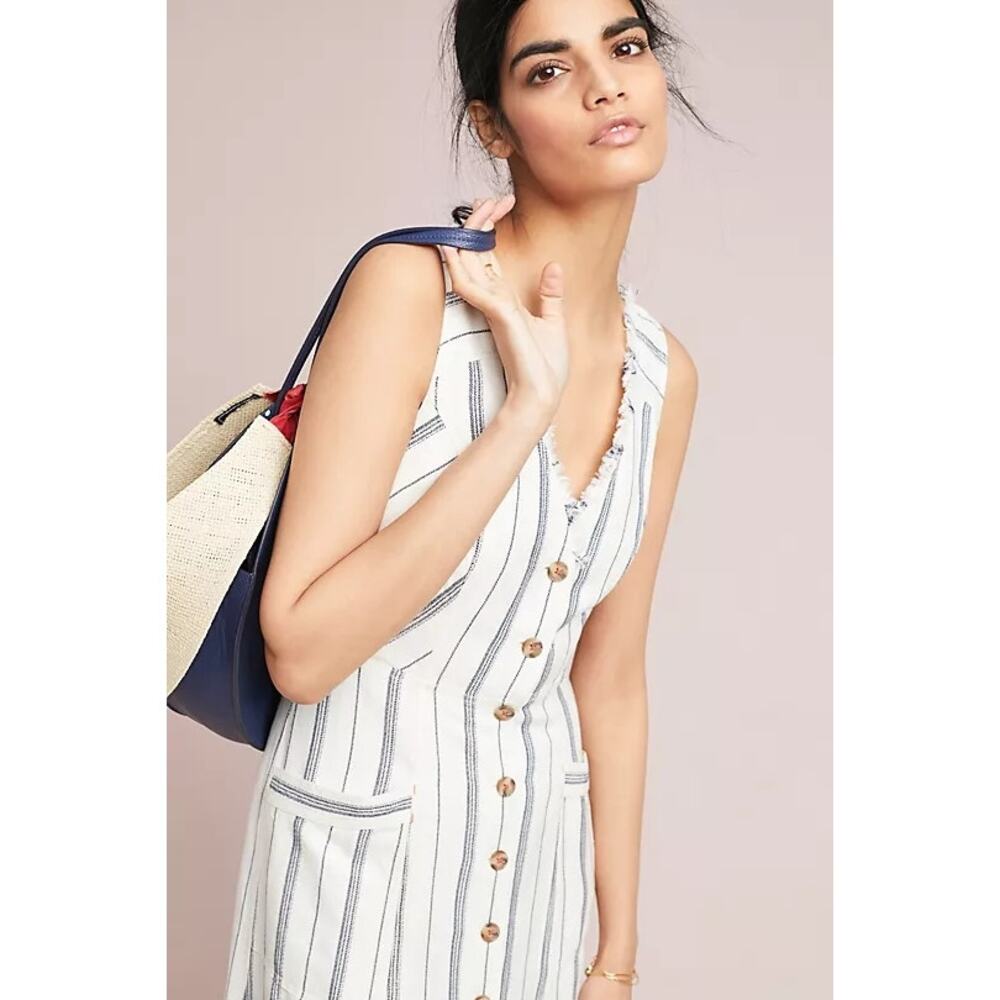 Maeve White and Navy Striped Midi Dress